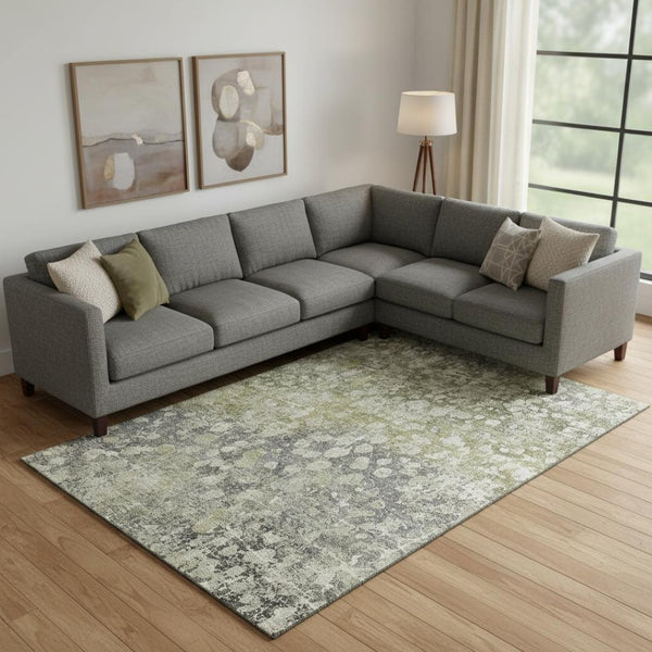 HomeRoots 10' Olive Green & Gray Abstract Washable Area Rug - UV Protected, Stain Resistant, Durable Design 718340
