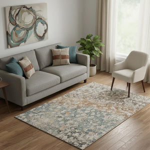 HomeRoots 8' Washable Light Taupe & Brown Abstract Round Rug with UV Protection for Modern Living Spaces 718343