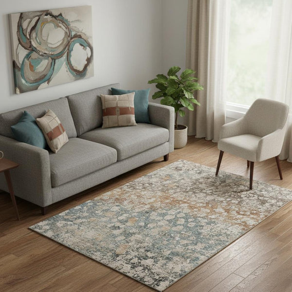 HomeRoots 8' Washable Light Taupe & Brown Abstract Round Rug with UV Protection for Modern Living Spaces 718343
