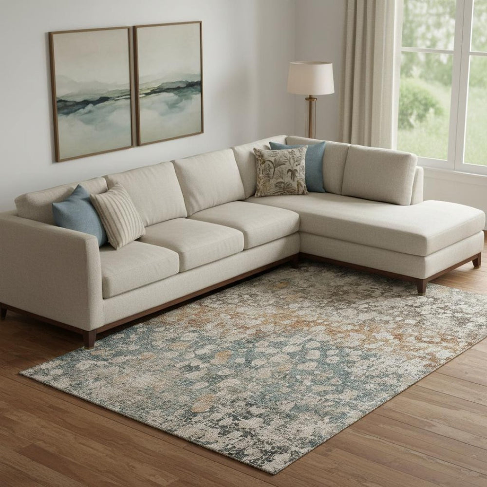 HomeRoots 9' X 12' Light Taupe and Brown Abstract Washable Area Rug with UV Protection for Modern Spaces 718345