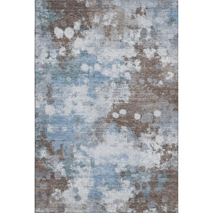 HomeRoots 8' Brown & Blue Abstract Round Rug – Washable, UV-Protected, Durable Design for Busy Homes 718349