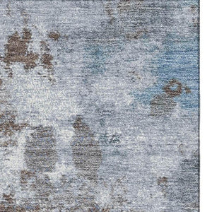 HomeRoots 8' Brown & Blue Abstract Round Rug – Washable, UV-Protected, Durable Design for Busy Homes 718349