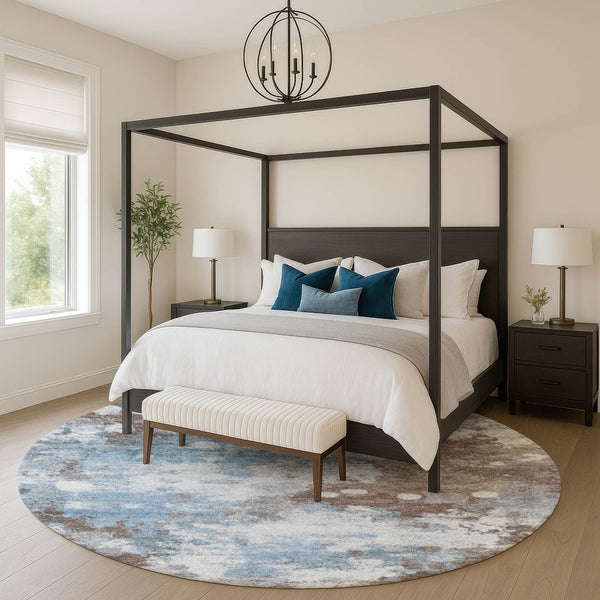 HomeRoots 8' X 10' Modern Brown & Blue Abstract Washable Area Rug with UV Protection for Stylish Homes 718350