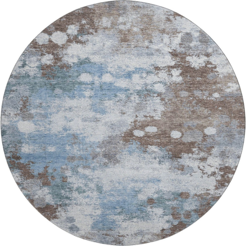 HomeRoots 8' X 10' Modern Brown & Blue Abstract Washable Area Rug with UV Protection for Stylish Homes 718350