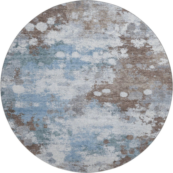 HomeRoots 8' X 10' Modern Brown & Blue Abstract Washable Area Rug with UV Protection for Stylish Homes 718350