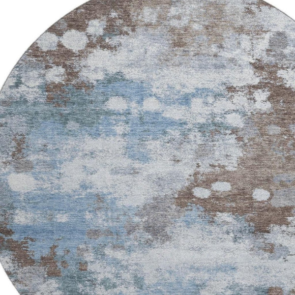 HomeRoots 8' X 10' Modern Brown & Blue Abstract Washable Area Rug with UV Protection for Stylish Homes 718350