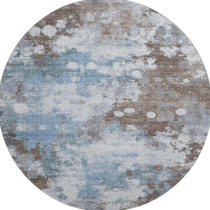 HomeRoots 8' X 10' Modern Brown & Blue Abstract Washable Area Rug with UV Protection for Stylish Homes 718350