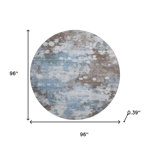 HomeRoots 8' X 10' Modern Brown & Blue Abstract Washable Area Rug with UV Protection for Stylish Homes 718350