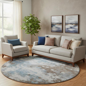 HomeRoots 8' X 10' Modern Brown & Blue Abstract Washable Area Rug with UV Protection for Stylish Homes 718350
