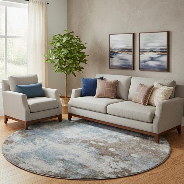 HomeRoots 8' X 10' Modern Brown & Blue Abstract Washable Area Rug with UV Protection for Stylish Homes 718350