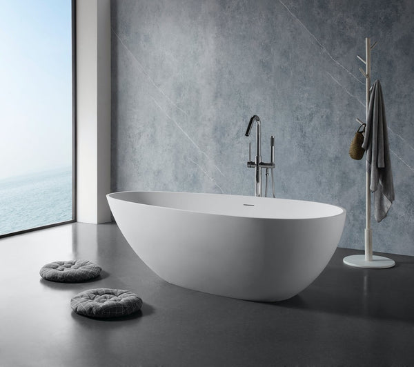 English Elm 67" Engineered Stone Resin Soaking Tub Freestanding Spa Bath Matte White Finish W1573P175001