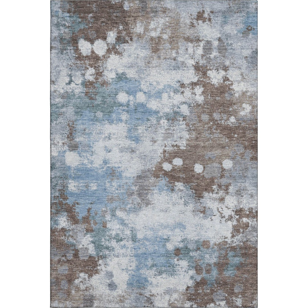 HomeRoots 9' X 12' Modern Abstract Area Rug in Brown & Blue – Washable, Stain-Resistant, UV-Protected Design 718351