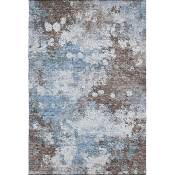 HomeRoots 9' X 12' Modern Abstract Area Rug in Brown & Blue – Washable, Stain-Resistant, UV-Protected Design 718351