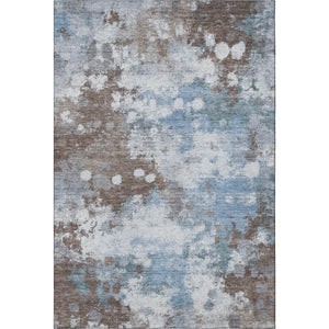 HomeRoots 9' X 12' Modern Abstract Area Rug in Brown & Blue – Washable, Stain-Resistant, UV-Protected Design 718351