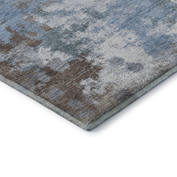 HomeRoots 9' X 12' Modern Abstract Area Rug in Brown & Blue – Washable, Stain-Resistant, UV-Protected Design 718351