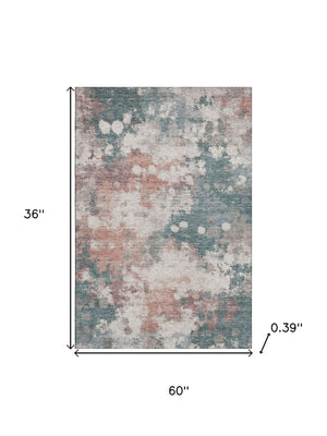 HomeRoots 5' X 8' Coral and Teal Abstract Area Rug - Machine Washable, UV Protected, Stylish & Durable Design 718354