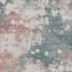 HomeRoots 8' Coral and Teal Abstract Round Rug - Washable, UV-Protected, Stylish, Durable for Busy Homes 718355