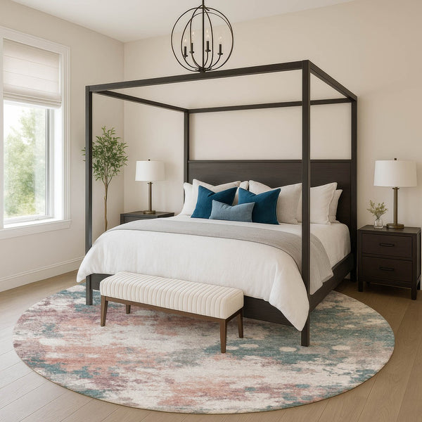 HomeRoots 8' X 10' Coral & Teal Abstract Washable Area Rug - UV Protected, Non-Slip, Perfect for Homes! 718356