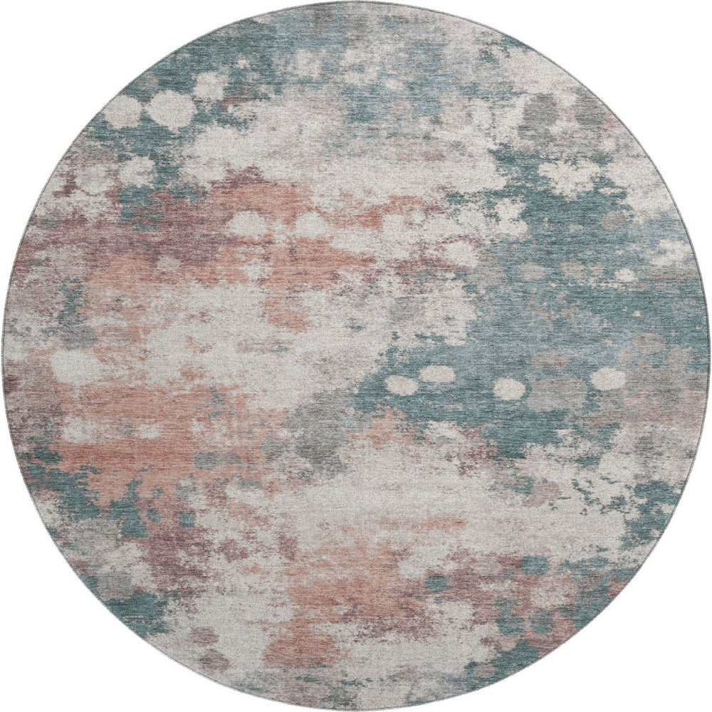 HomeRoots 8' X 10' Coral & Teal Abstract Washable Area Rug - UV Protected, Non-Slip, Perfect for Homes! 718356