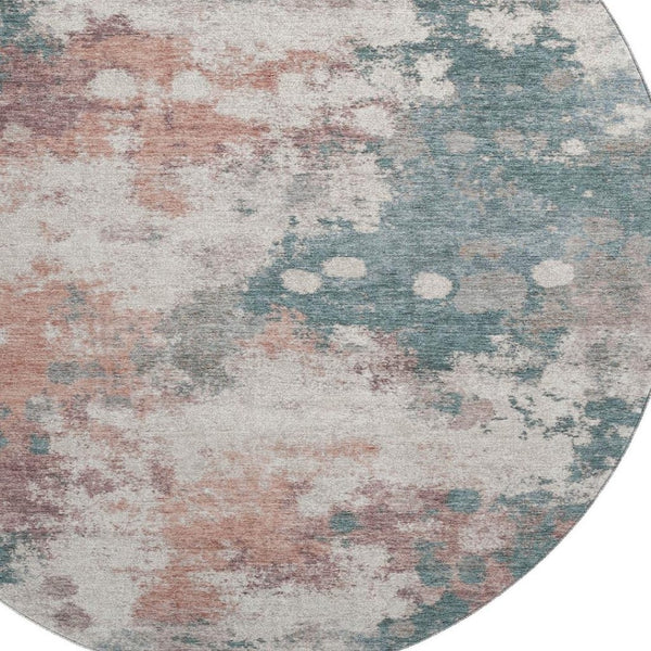 HomeRoots 8' X 10' Coral & Teal Abstract Washable Area Rug - UV Protected, Non-Slip, Perfect for Homes! 718356