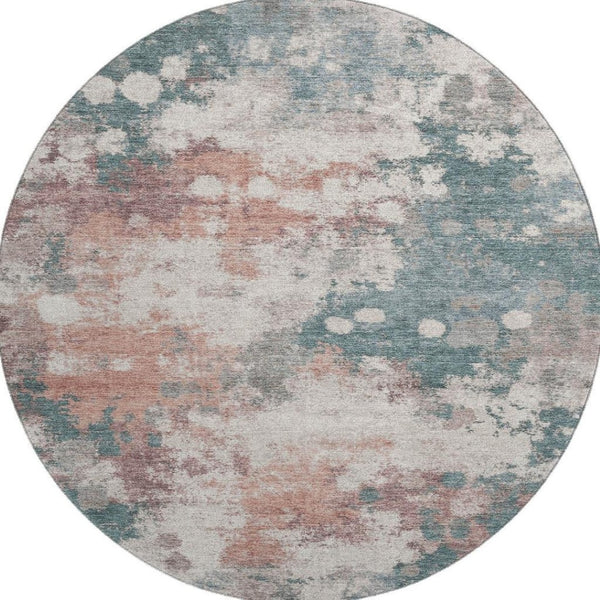 HomeRoots 8' X 10' Coral & Teal Abstract Washable Area Rug - UV Protected, Non-Slip, Perfect for Homes! 718356