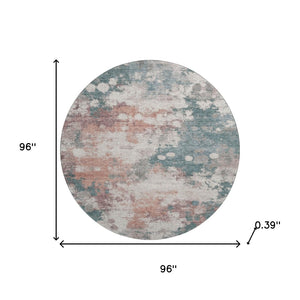 HomeRoots 8' X 10' Coral & Teal Abstract Washable Area Rug - UV Protected, Non-Slip, Perfect for Homes! 718356