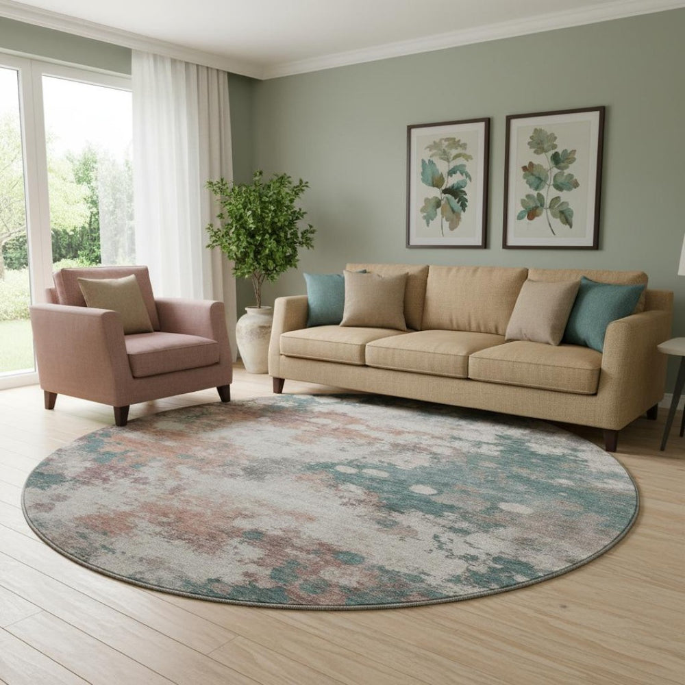 HomeRoots 8' X 10' Coral & Teal Abstract Washable Area Rug - UV Protected, Non-Slip, Perfect for Homes! 718356
