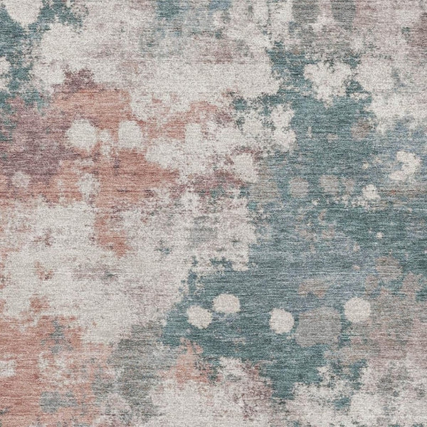HomeRoots 9' X 12' Coral and Teal Abstract Area Rug - Washable, UV Protected, Non-Slip, Perfect for Any Room 718357