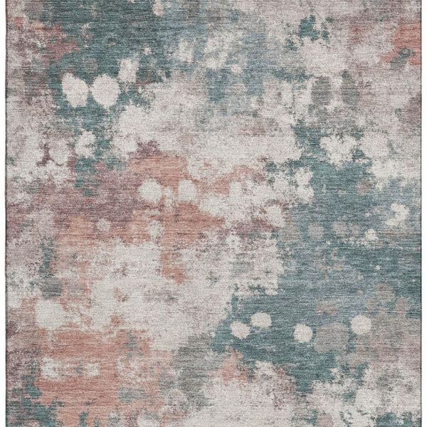 HomeRoots 9' X 12' Coral and Teal Abstract Area Rug - Washable, UV Protected, Non-Slip, Perfect for Any Room 718357