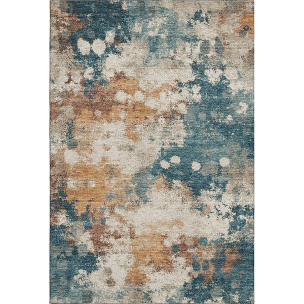 HomeRoots 5' X 8' Teal and Copper Abstract Area Rug - Stylish, Washable, UV Protected, Stain Resistant Design 718360