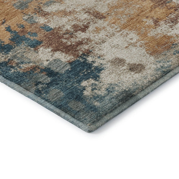 HomeRoots 8' Teal And Copper Abstract Round Rug – Washable, UV Protected, Stylish for Any Family Space! 718361