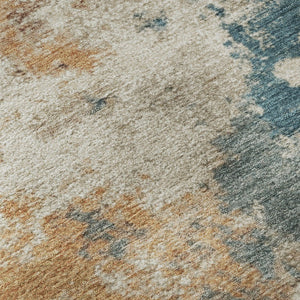 HomeRoots 8' Teal And Copper Abstract Round Rug – Washable, UV Protected, Stylish for Any Family Space! 718361