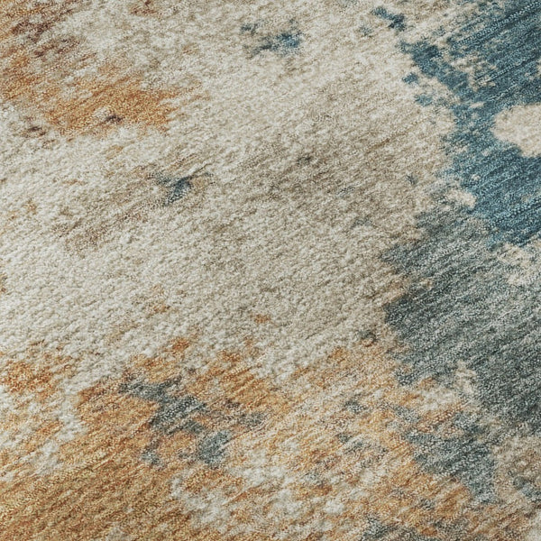 HomeRoots 8' Teal And Copper Abstract Round Rug – Washable, UV Protected, Stylish for Any Family Space! 718361
