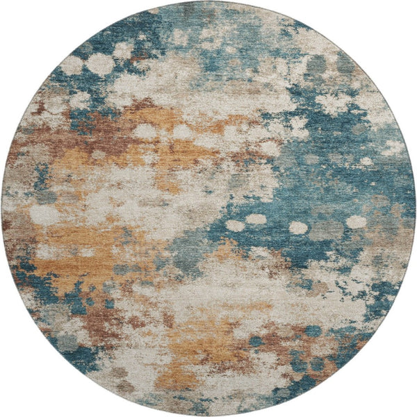 HomeRoots 8' X 10' Teal and Copper Abstract Washable Area Rug - Durable, Stylish, UV Protected for Any Room 718362