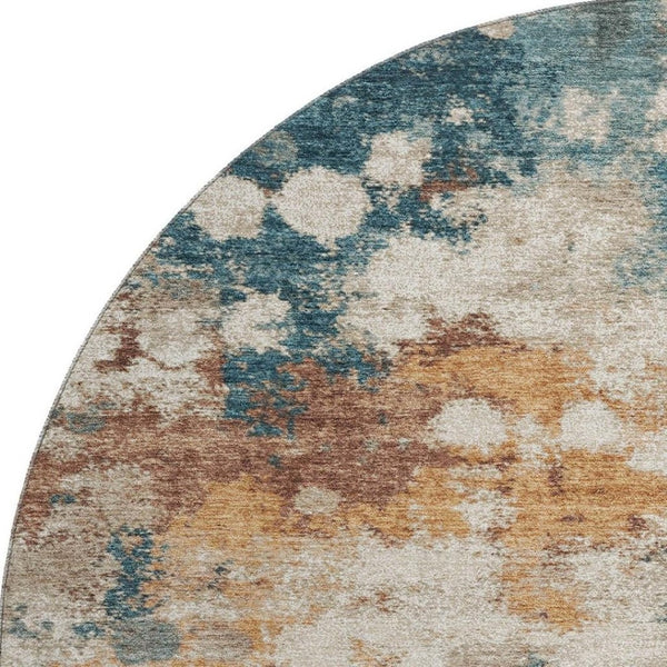 HomeRoots 8' X 10' Teal and Copper Abstract Washable Area Rug - Durable, Stylish, UV Protected for Any Room 718362
