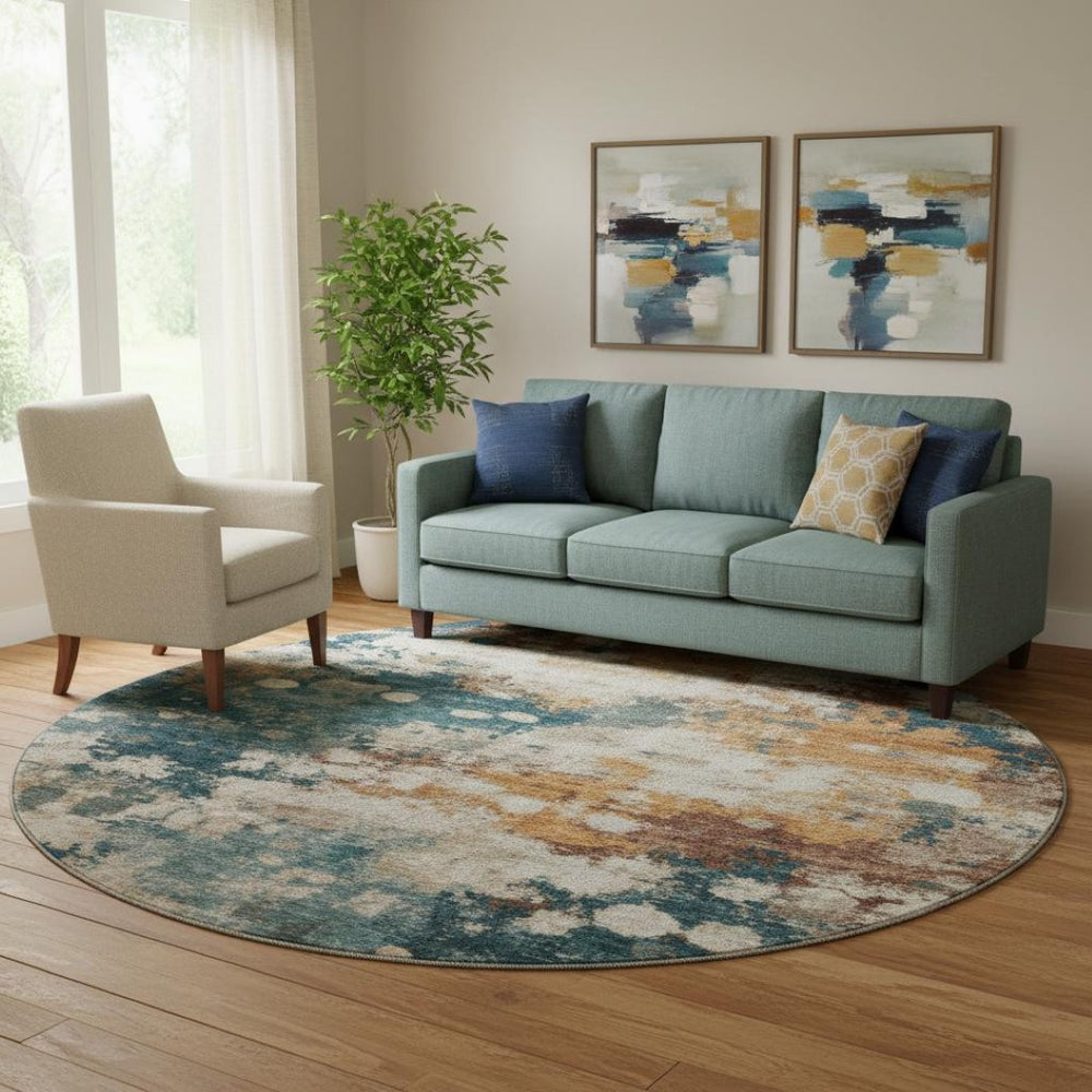 HomeRoots 8' X 10' Teal and Copper Abstract Washable Area Rug - Durable, Stylish, UV Protected for Any Room 718362