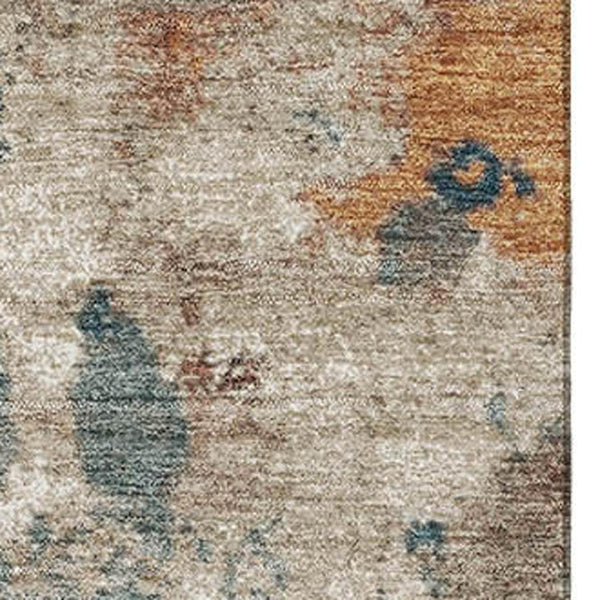 HomeRoots 9' X 12' Teal & Copper Abstract Area Rug - Washable, UV Protected, Durable Design for Homes with Kids & Pets 718363