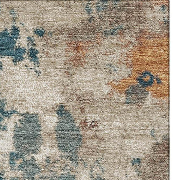 HomeRoots 9' X 12' Teal & Copper Abstract Area Rug - Washable, UV Protected, Durable Design for Homes with Kids & Pets 718363