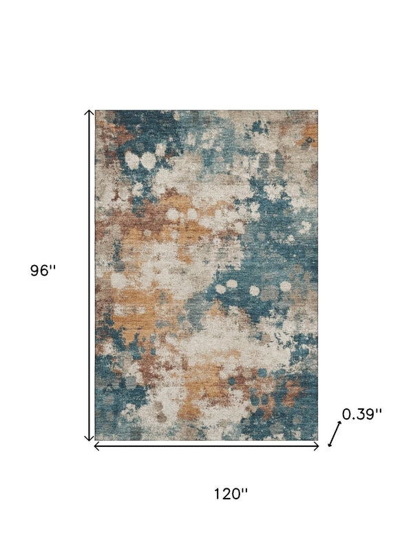 HomeRoots 9' X 12' Teal & Copper Abstract Area Rug - Washable, UV Protected, Durable Design for Homes with Kids & Pets 718363