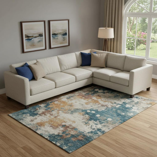 HomeRoots 9' X 12' Teal & Copper Abstract Area Rug - Washable, UV Protected, Durable Design for Homes with Kids & Pets 718363