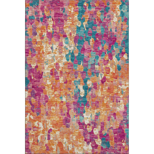 HomeRoots 5' X 8' Blush & Teal Abstract Area Rug - Washable, UV-Protected, Durable, and Stylish for Any Space! 718366