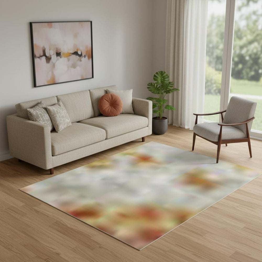 HomeRoots 8' Blush And Teal Abstract Washable Round Rug - Durable, UV-Protected, Easy-Care Design for Homes 718367