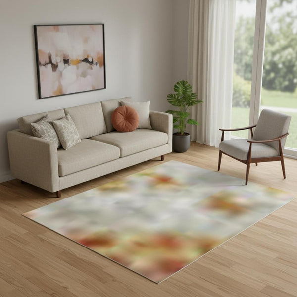 HomeRoots 8' Blush And Teal Abstract Washable Round Rug - Durable, UV-Protected, Easy-Care Design for Homes 718367