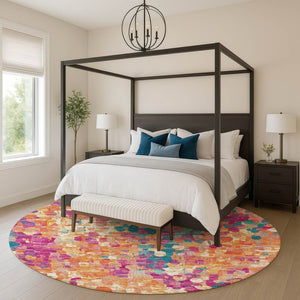 HomeRoots 8' X 10' Blush and Teal Abstract Area Rug - Washable, UV-Protected, Durable for Modern Living Spaces 718368