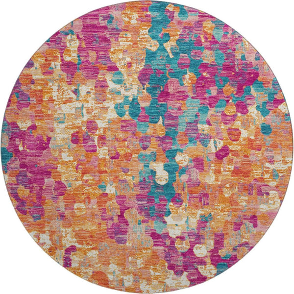HomeRoots 8' X 10' Blush and Teal Abstract Area Rug - Washable, UV-Protected, Durable for Modern Living Spaces 718368