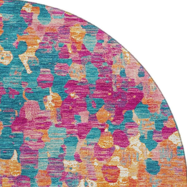 HomeRoots 8' X 10' Blush and Teal Abstract Area Rug - Washable, UV-Protected, Durable for Modern Living Spaces 718368
