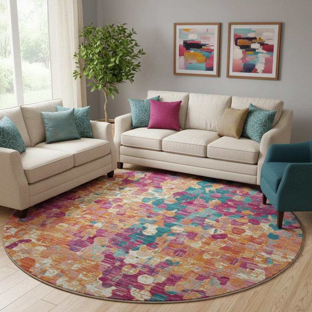 HomeRoots 8' X 10' Blush and Teal Abstract Area Rug - Washable, UV-Protected, Durable for Modern Living Spaces 718368
