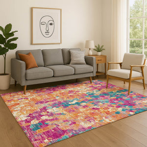 HomeRoots 9' X 12' Stylish Blush & Teal Abstract Washable Area Rug – Durable, Non-Slip, UV Protected Design! 718369