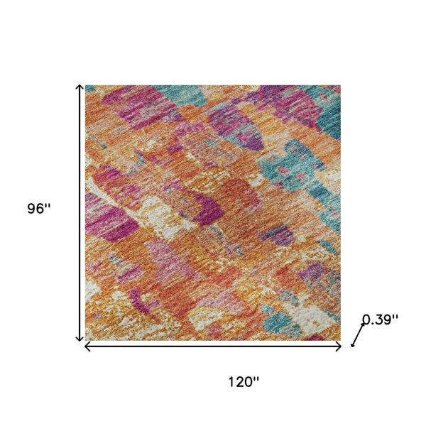 HomeRoots 9' X 12' Stylish Blush & Teal Abstract Washable Area Rug – Durable, Non-Slip, UV Protected Design! 718369