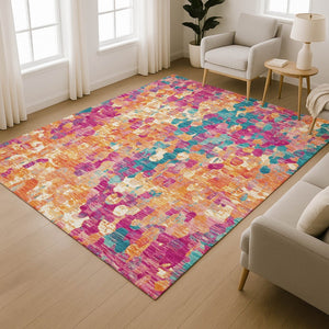 HomeRoots 9' X 12' Stylish Blush & Teal Abstract Washable Area Rug – Durable, Non-Slip, UV Protected Design! 718369